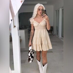Mable Cream Ruffle Mini Dress • Sz L NWT
